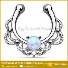 Popular Style White Opal Non Piercing Faux Septum Ring